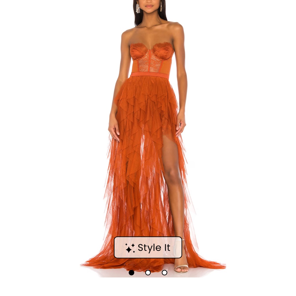 For Love And Lemons Strapless Maxi Dress In Rust